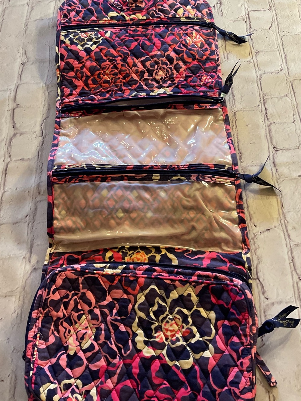 Vera Bradley Quilted Floral Hanging Cosmetic Organizer - Navy Pink Multi